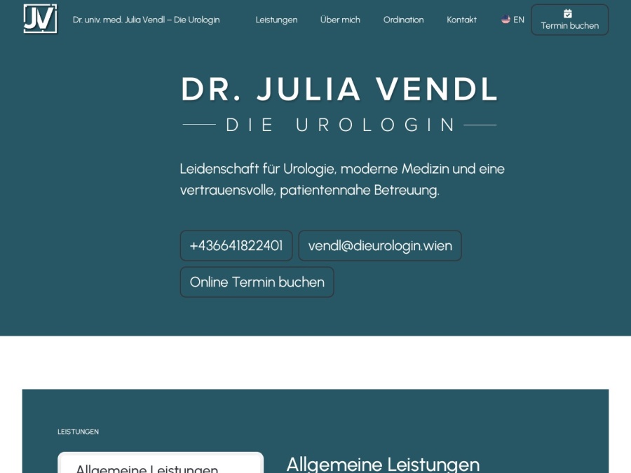 Screenshot der Website dieurologin.wien